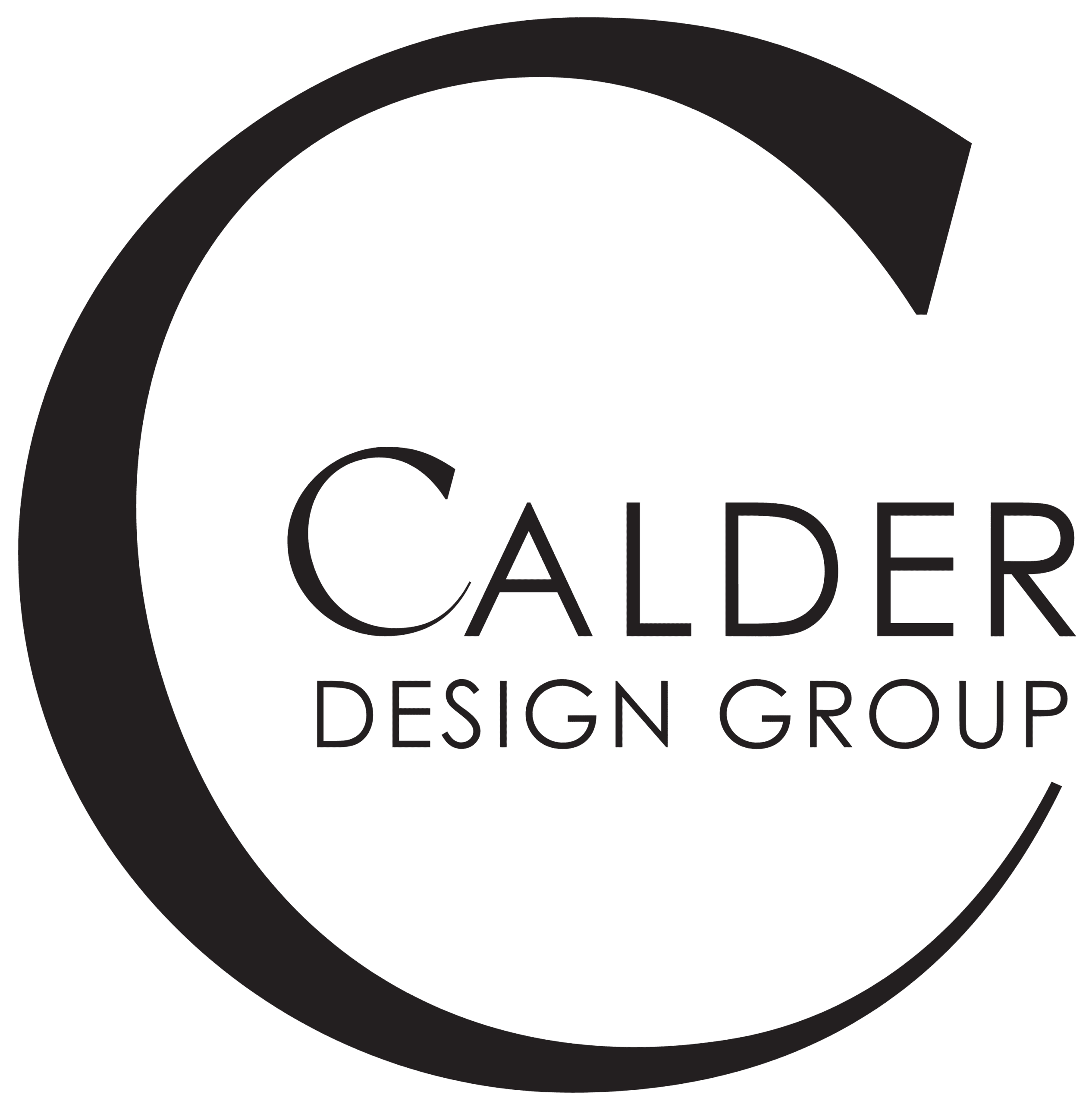 Logo of Calder Design Group with a large stylized "C" encircling the name in black text.